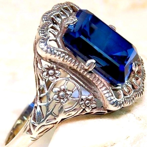 New Gorgeous 925 Silver 3ct Blue Sapphire Ring - Picture 2 of 2